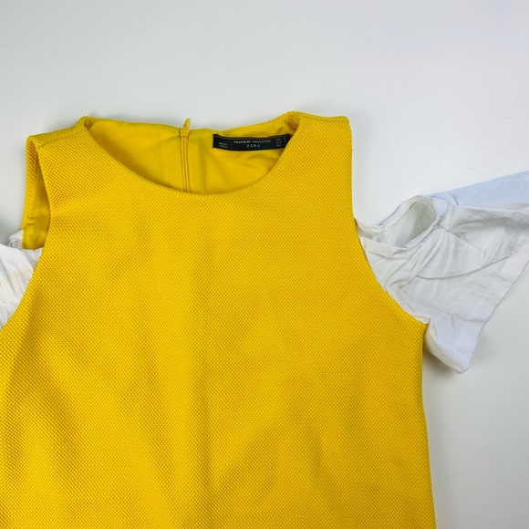 Zara Collection Yellow Ribbed Contrast White Off Shoulder Bardot Shift Dress - Picture 9 of 15